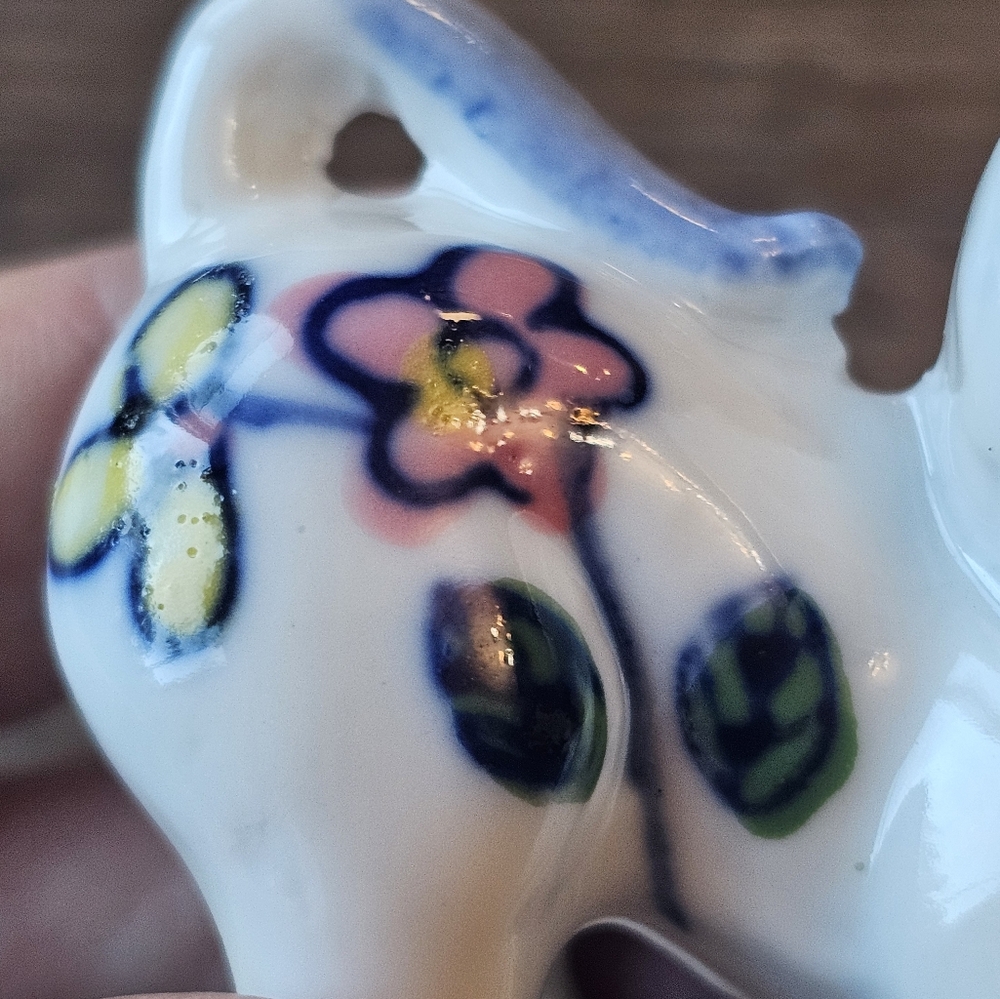Set of 4 Vintage Porcelain Miniature Hand Painted Floral Cats Kittens Playing - Picture 12 of 15